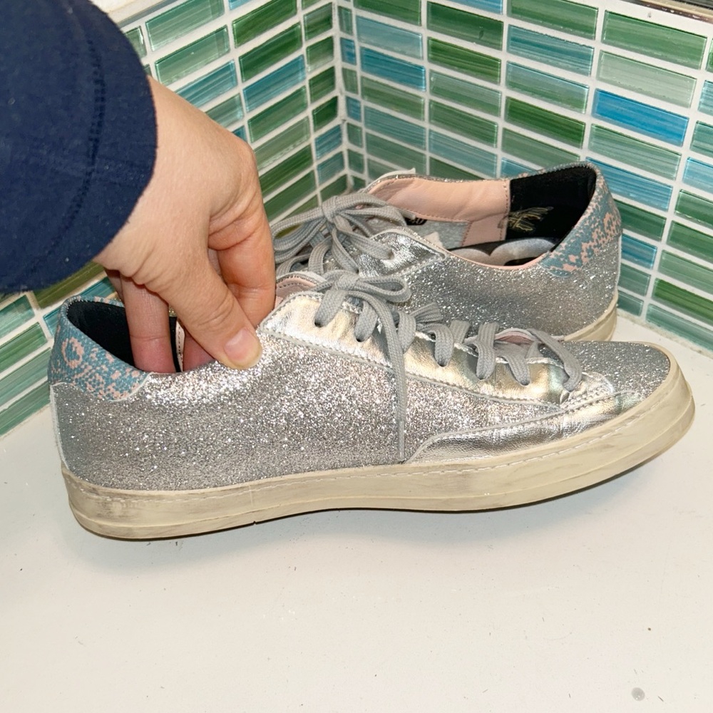 P448 The John Made in Italy Silver Glitter Sneakers Leather SZ: 40 (9.5 - 10)
